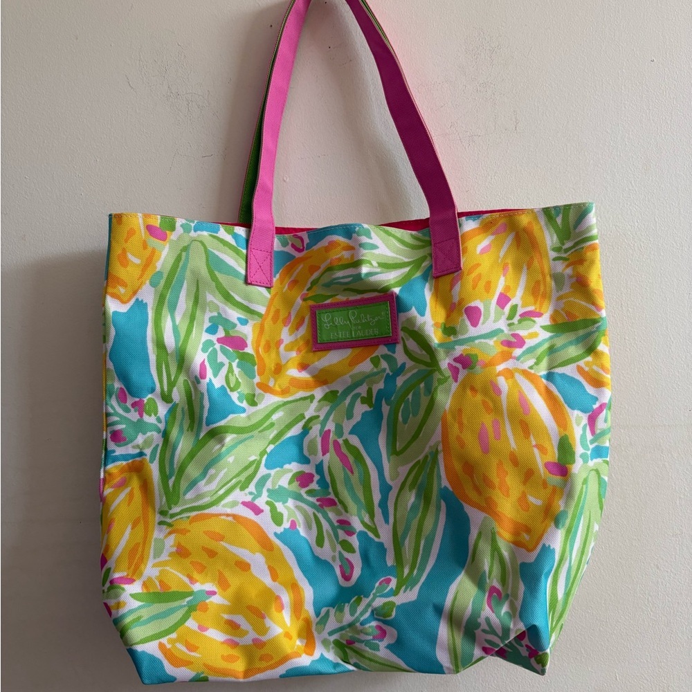Lilly Pulitzer Estee Lauder Women's Tote Lilly's Lemon Print Bag Carryall 17"X14 - Picture 3 of 5